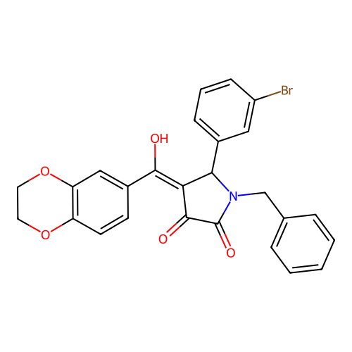 (4E)-1-benzyl-5-(3-bromophenyl)-4-[2,3-dihydro-1,4-benzodioxin-6-yl(hydroxy)methylidene]pyrrolidine-2,3-dione structure