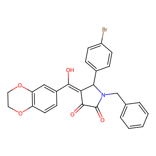 (4E)-1-benzyl-5-(4-bromophenyl)-4-[2,3-dihydro-1,4-benzodioxin-6-yl(hydroxy)methylidene]pyrrolidine-2,3-dione structure