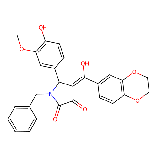 (4E)-1-benzyl-4-[2,3-dihydro-1,4-benzodioxin-6-yl(hydroxy)methylidene]-5-(4-hydroxy-3-methoxyphenyl)pyrrolidine-2,3-dione structure