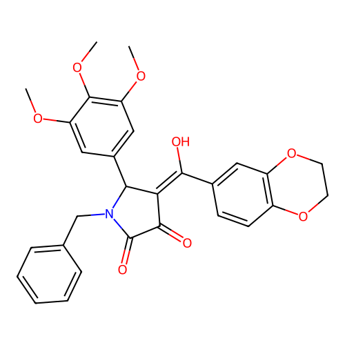 (4E)-1-benzyl-4-[2,3-dihydro-1,4-benzodioxin-6-yl(hydroxy)methylidene]-5-(3,4,5-trimethoxyphenyl)pyrrolidine-2,3-dione structure