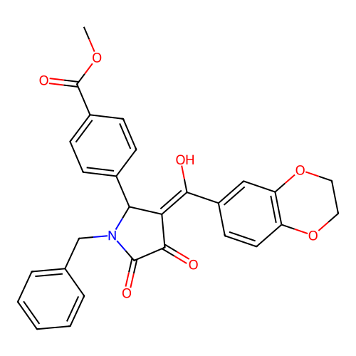 methyl 4-(1-benzyl-3-(2,3-dihydrobenzo[b][1,4]dioxine-6-carbonyl)-4-hydroxy-5-oxo-2,5-dihydro-1H-pyrrol-2-yl)benzoate structure