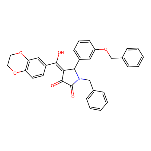 (4E)-1-benzyl-4-[2,3-dihydro-1,4-benzodioxin-6-yl(hydroxy)methylidene]-5-(3-phenylmethoxyphenyl)pyrrolidine-2,3-dione structure