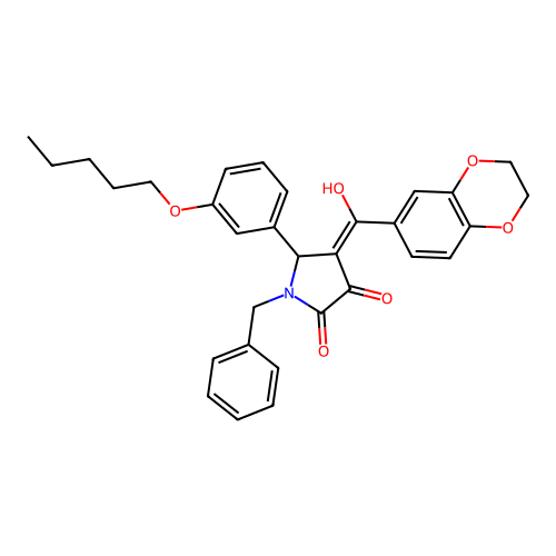 (4E)-1-benzyl-4-[2,3-dihydro-1,4-benzodioxin-6-yl(hydroxy)methylidene]-5-(3-pentoxyphenyl)pyrrolidine-2,3-dione structure