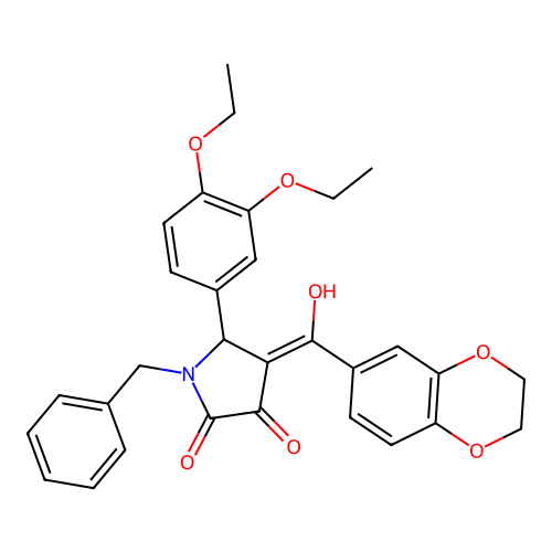(4E)-1-benzyl-5-(3,4-diethoxyphenyl)-4-[2,3-dihydro-1,4-benzodioxin-6-yl(hydroxy)methylidene]pyrrolidine-2,3-dione structure