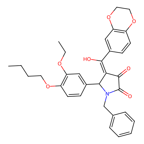 (4E)-1-benzyl-5-(4-butoxy-3-ethoxyphenyl)-4-[2,3-dihydro-1,4-benzodioxin-6-yl(hydroxy)methylidene]pyrrolidine-2,3-dione structure