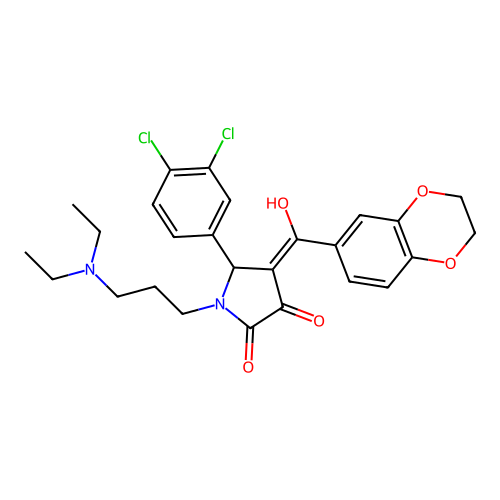 (4E)-5-(3,4-dichlorophenyl)-1-[3-(diethylamino)propyl]-4-[2,3-dihydro-1,4-benzodioxin-6-yl(hydroxy)methylidene]pyrrolidine-2,3-dione structure