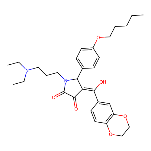 1-(3-(diethylamino)propyl)-4-(2,3-dihydrobenzo[b][1,4]dioxine-6-carbonyl)-3-hydroxy-5-(4-(pentyloxy)phenyl)-1H-pyrrol-2(5H)-one structure