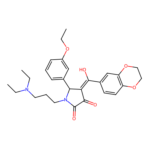 (4E)-1-[3-(diethylamino)propyl]-4-[2,3-dihydro-1,4-benzodioxin-6-yl(hydroxy)methylidene]-5-(3-ethoxyphenyl)pyrrolidine-2,3-dione structure