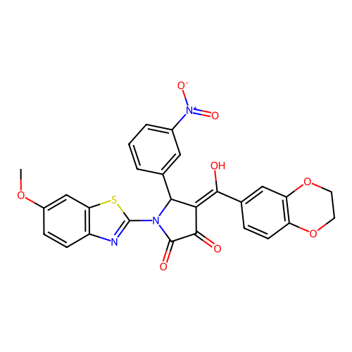 (4E)-4-[2,3-dihydro-1,4-benzodioxin-6-yl(hydroxy)methylidene]-1-(6-methoxy-1,3-benzothiazol-2-yl)-5-(3-nitrophenyl)pyrrolidine-2,3-dione structure
