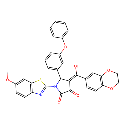 (4E)-4-[2,3-dihydro-1,4-benzodioxin-6-yl(hydroxy)methylidene]-1-(6-methoxy-1,3-benzothiazol-2-yl)-5-(3-phenoxyphenyl)pyrrolidine-2,3-dione structure