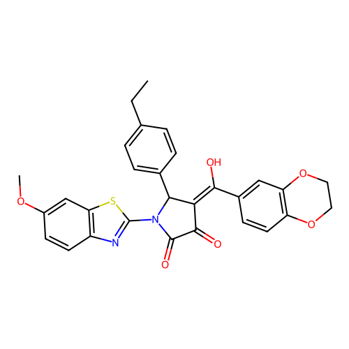 (4E)-4-[2,3-dihydro-1,4-benzodioxin-6-yl(hydroxy)methylidene]-5-(4-ethylphenyl)-1-(6-methoxy-1,3-benzothiazol-2-yl)pyrrolidine-2,3-dione structure