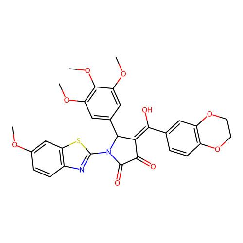 (4E)-4-[2,3-dihydro-1,4-benzodioxin-6-yl(hydroxy)methylidene]-1-(6-methoxy-1,3-benzothiazol-2-yl)-5-(3,4,5-trimethoxyphenyl)pyrrolidine-2,3-dione structure