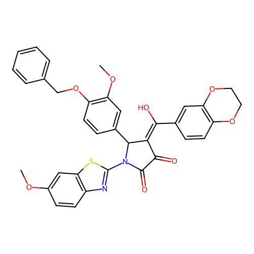 5-(4-(benzyloxy)-3-methoxyphenyl)-4-(2,3-dihydrobenzo[b][1,4]dioxine-6-carbonyl)-3-hydroxy-1-(6-methoxybenzo[d]thiazol-2-yl)-1H-pyrrol-2(5H)-one structure