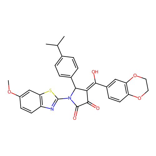 (4E)-4-[2,3-dihydro-1,4-benzodioxin-6-yl(hydroxy)methylidene]-1-(6-methoxy-1,3-benzothiazol-2-yl)-5-(4-propan-2-ylphenyl)pyrrolidine-2,3-dione structure