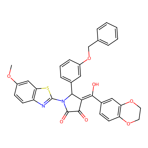 (4E)-4-[2,3-dihydro-1,4-benzodioxin-6-yl(hydroxy)methylidene]-1-(6-methoxy-1,3-benzothiazol-2-yl)-5-(3-phenylmethoxyphenyl)pyrrolidine-2,3-dione structure