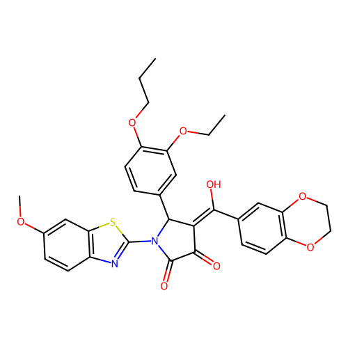 (4E)-4-[2,3-dihydro-1,4-benzodioxin-6-yl(hydroxy)methylidene]-5-(3-ethoxy-4-propoxyphenyl)-1-(6-methoxy-1,3-benzothiazol-2-yl)pyrrolidine-2,3-dione structure