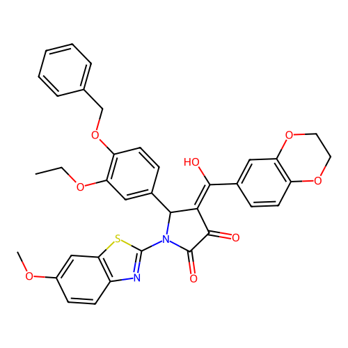 5-(4-(benzyloxy)-3-ethoxyphenyl)-4-(2,3-dihydrobenzo[b][1,4]dioxine-6-carbonyl)-3-hydroxy-1-(6-methoxybenzo[d]thiazol-2-yl)-1H-pyrrol-2(5H)-one structure