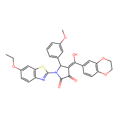 (4E)-4-[2,3-dihydro-1,4-benzodioxin-6-yl(hydroxy)methylidene]-1-(6-ethoxy-1,3-benzothiazol-2-yl)-5-(3-methoxyphenyl)pyrrolidine-2,3-dione structure