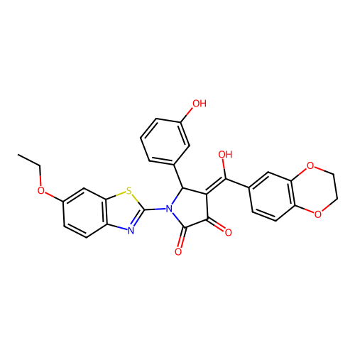 (4E)-4-[2,3-dihydro-1,4-benzodioxin-6-yl(hydroxy)methylidene]-1-(6-ethoxy-1,3-benzothiazol-2-yl)-5-(3-hydroxyphenyl)pyrrolidine-2,3-dione structure