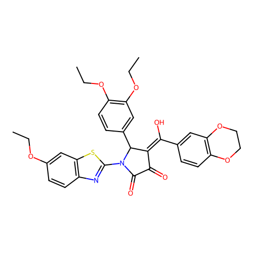 (4E)-5-(3,4-diethoxyphenyl)-4-[2,3-dihydro-1,4-benzodioxin-6-yl(hydroxy)methylidene]-1-(6-ethoxy-1,3-benzothiazol-2-yl)pyrrolidine-2,3-dione structure