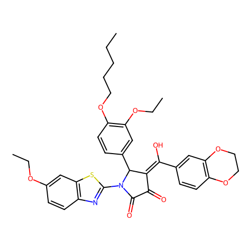 (4E)-4-[2,3-dihydro-1,4-benzodioxin-6-yl(hydroxy)methylidene]-1-(6-ethoxy-1,3-benzothiazol-2-yl)-5-(3-ethoxy-4-pentoxyphenyl)pyrrolidine-2,3-dione structure