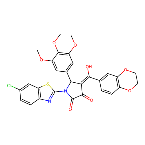 (4E)-1-(6-chloro-1,3-benzothiazol-2-yl)-4-[2,3-dihydro-1,4-benzodioxin-6-yl(hydroxy)methylidene]-5-(3,4,5-trimethoxyphenyl)pyrrolidine-2,3-dione structure