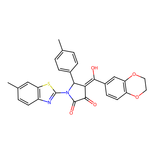 (4E)-4-[2,3-dihydro-1,4-benzodioxin-6-yl(hydroxy)methylidene]-1-(6-methyl-1,3-benzothiazol-2-yl)-5-(4-methylphenyl)pyrrolidine-2,3-dione structure