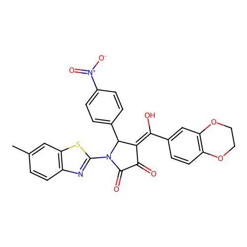 (4E)-4-[2,3-dihydro-1,4-benzodioxin-6-yl(hydroxy)methylidene]-1-(6-methyl-1,3-benzothiazol-2-yl)-5-(4-nitrophenyl)pyrrolidine-2,3-dione structure