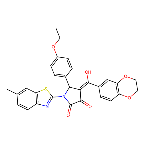 (4E)-4-[2,3-dihydro-1,4-benzodioxin-6-yl(hydroxy)methylidene]-5-(4-ethoxyphenyl)-1-(6-methyl-1,3-benzothiazol-2-yl)pyrrolidine-2,3-dione structure