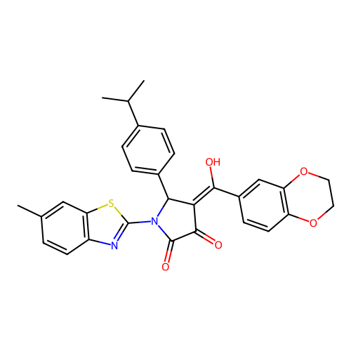 (4E)-4-[2,3-dihydro-1,4-benzodioxin-6-yl(hydroxy)methylidene]-1-(6-methyl-1,3-benzothiazol-2-yl)-5-(4-propan-2-ylphenyl)pyrrolidine-2,3-dione structure