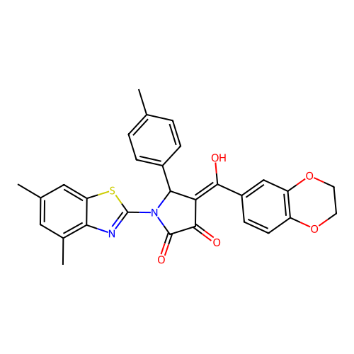 (4E)-4-[2,3-dihydro-1,4-benzodioxin-6-yl(hydroxy)methylidene]-1-(4,6-dimethyl-1,3-benzothiazol-2-yl)-5-(4-methylphenyl)pyrrolidine-2,3-dione structure