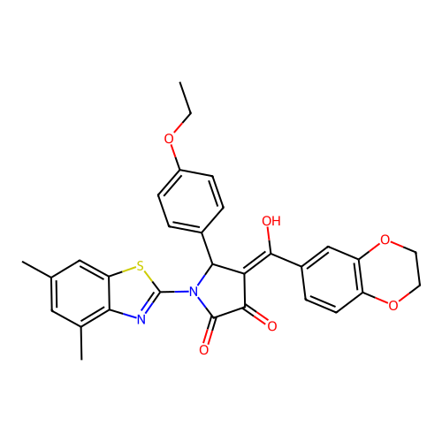 (4E)-4-[2,3-dihydro-1,4-benzodioxin-6-yl(hydroxy)methylidene]-1-(4,6-dimethyl-1,3-benzothiazol-2-yl)-5-(4-ethoxyphenyl)pyrrolidine-2,3-dione structure