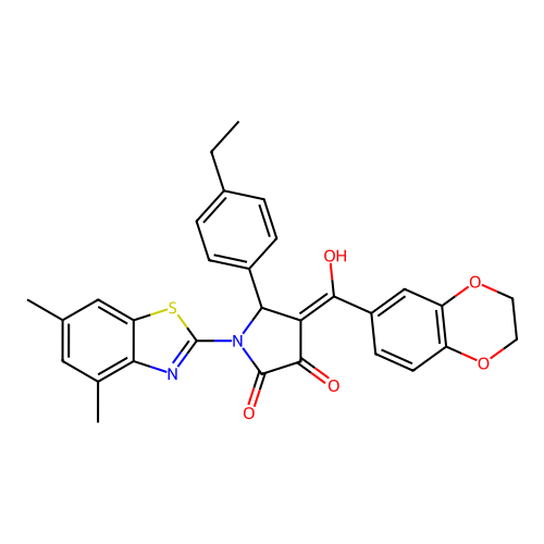 (4E)-4-[2,3-dihydro-1,4-benzodioxin-6-yl(hydroxy)methylidene]-1-(4,6-dimethyl-1,3-benzothiazol-2-yl)-5-(4-ethylphenyl)pyrrolidine-2,3-dione structure