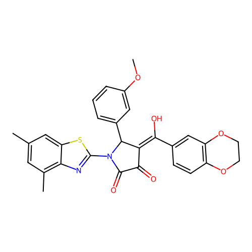 (4E)-4-[2,3-dihydro-1,4-benzodioxin-6-yl(hydroxy)methylidene]-1-(4,6-dimethyl-1,3-benzothiazol-2-yl)-5-(3-methoxyphenyl)pyrrolidine-2,3-dione structure