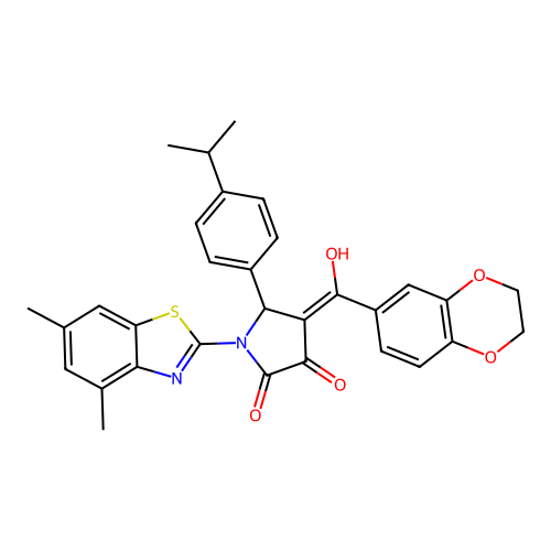 (4E)-4-[2,3-dihydro-1,4-benzodioxin-6-yl(hydroxy)methylidene]-1-(4,6-dimethyl-1,3-benzothiazol-2-yl)-5-(4-propan-2-ylphenyl)pyrrolidine-2,3-dione structure