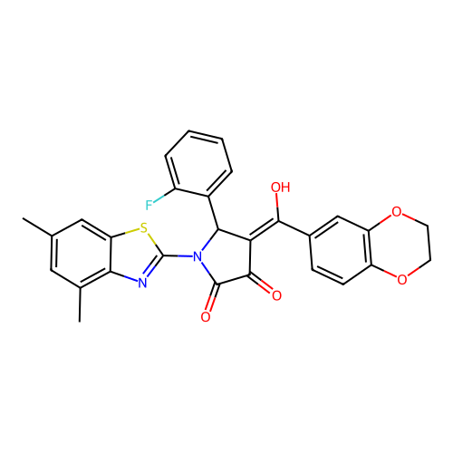 (4E)-4-[2,3-dihydro-1,4-benzodioxin-6-yl(hydroxy)methylidene]-1-(4,6-dimethyl-1,3-benzothiazol-2-yl)-5-(2-fluorophenyl)pyrrolidine-2,3-dione structure