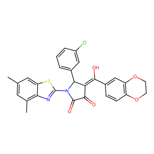 (4E)-5-(3-chlorophenyl)-4-[2,3-dihydro-1,4-benzodioxin-6-yl(hydroxy)methylidene]-1-(4,6-dimethyl-1,3-benzothiazol-2-yl)pyrrolidine-2,3-dione structure