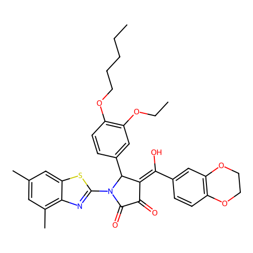 (4E)-4-[2,3-dihydro-1,4-benzodioxin-6-yl(hydroxy)methylidene]-1-(4,6-dimethyl-1,3-benzothiazol-2-yl)-5-(3-ethoxy-4-pentoxyphenyl)pyrrolidine-2,3-dione structure