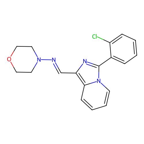 (E)-N-((3-(2-chlorophenyl)imidazo[1,5-a]pyridin-1-yl)methylene)morpholin-4-amine structure
