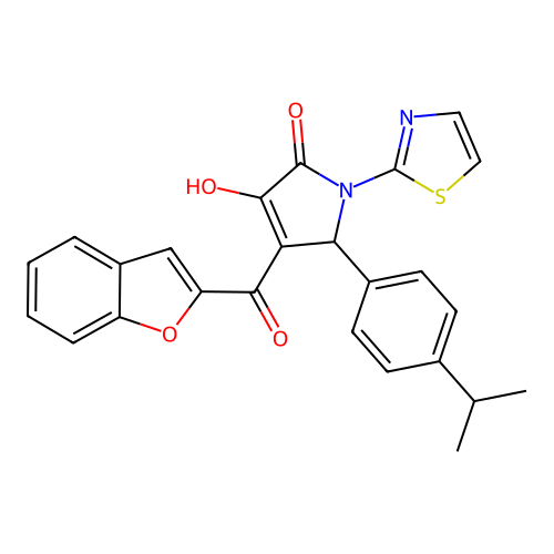 (4E)-4-[1-benzofuran-2-yl(hydroxy)methylidene]-5-[4-(propan-2-yl)phenyl]-1-(1,3-thiazol-2-yl)pyrrolidine-2,3-dione structure