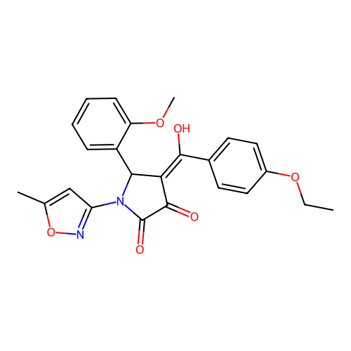 (4E)-4-[(4-ethoxyphenyl)(hydroxy)methylidene]-5-(2-methoxyphenyl)-1-(5-methyl-1,2-oxazol-3-yl)pyrrolidine-2,3-dione structure
