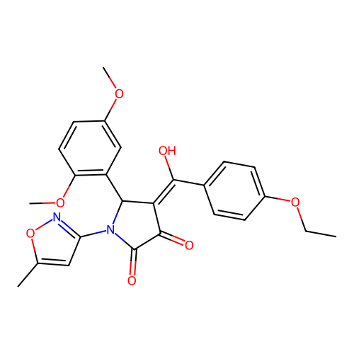 (4E)-5-(2,5-dimethoxyphenyl)-4-[(4-ethoxyphenyl)(hydroxy)methylidene]-1-(5-methyl-1,2-oxazol-3-yl)pyrrolidine-2,3-dione structure