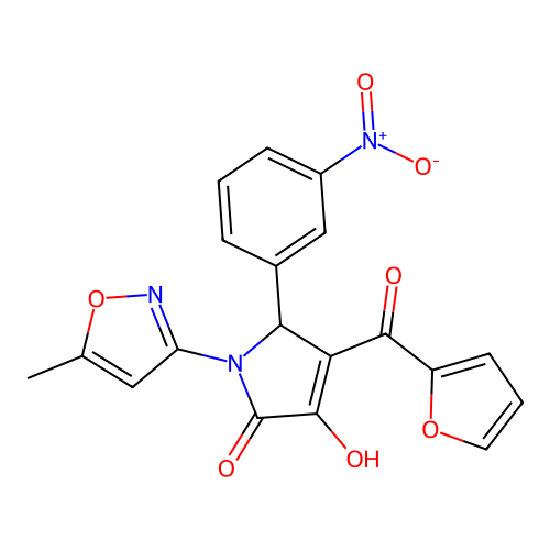 4-(furan-2-carbonyl)-3-hydroxy-1-(5-methylisoxazol-3-yl)-5-(3-nitrophenyl)-1H-pyrrol-2(5H)-one structure