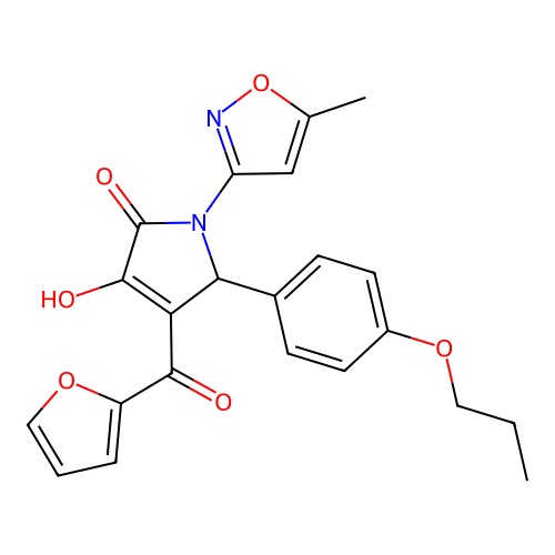 (4E)-4-[furan-2-yl(hydroxy)methylidene]-1-(5-methyl-1,2-oxazol-3-yl)-5-(4-propoxyphenyl)pyrrolidine-2,3-dione structure