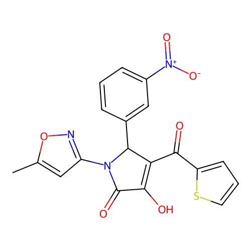 (4E)-4-[hydroxy(thiophen-2-yl)methylidene]-1-(5-methyl-1,2-oxazol-3-yl)-5-(3-nitrophenyl)pyrrolidine-2,3-dione structure