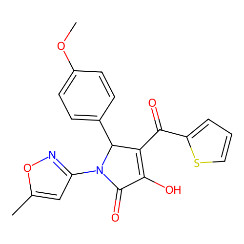 (4E)-4-[hydroxy(thiophen-2-yl)methylidene]-5-(4-methoxyphenyl)-1-(5-methyl-1,2-oxazol-3-yl)pyrrolidine-2,3-dione structure
