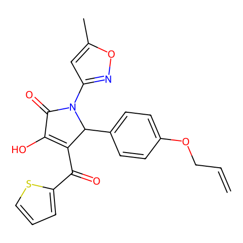 (4E)-4-[hydroxy(thiophen-2-yl)methylidene]-1-(5-methyl-1,2-oxazol-3-yl)-5-[4-(prop-2-en-1-yloxy)phenyl]pyrrolidine-2,3-dione structure