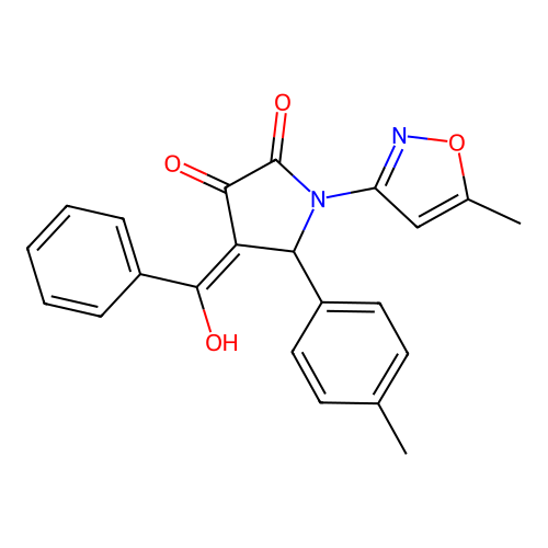(4E)-4-[hydroxy(phenyl)methylidene]-1-(5-methyl-1,2-oxazol-3-yl)-5-(4-methylphenyl)pyrrolidine-2,3-dione structure