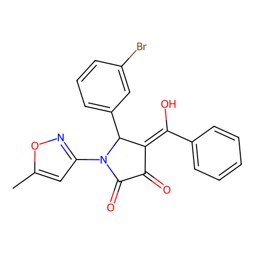 (4E)-5-(3-bromophenyl)-4-[hydroxy(phenyl)methylidene]-1-(5-methyl-1,2-oxazol-3-yl)pyrrolidine-2,3-dione structure