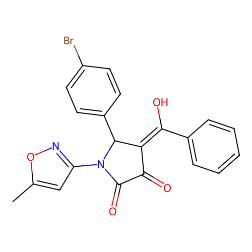 (4E)-5-(4-bromophenyl)-4-[hydroxy(phenyl)methylidene]-1-(5-methyl-1,2-oxazol-3-yl)pyrrolidine-2,3-dione structure